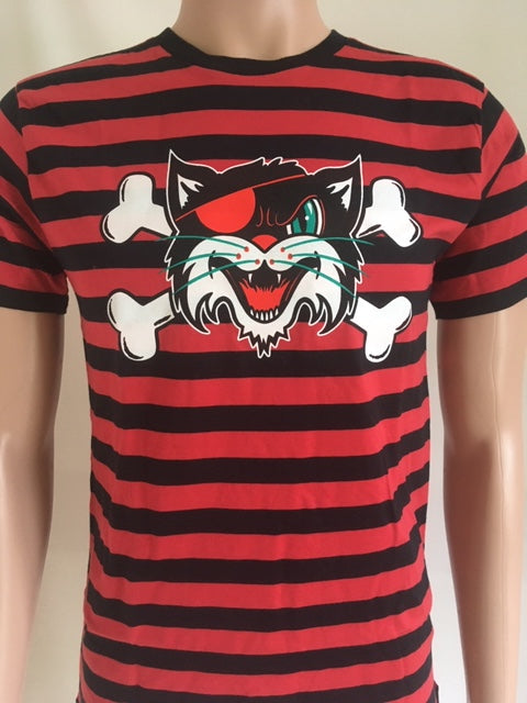 Unisex striped cat n cross bone t shirt